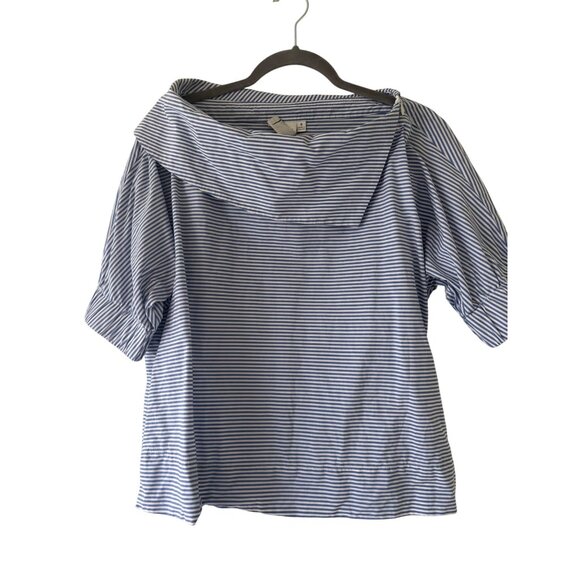 Finley Skipper Striped Blue White Nautical Poplin Top - Picture 1 of 13